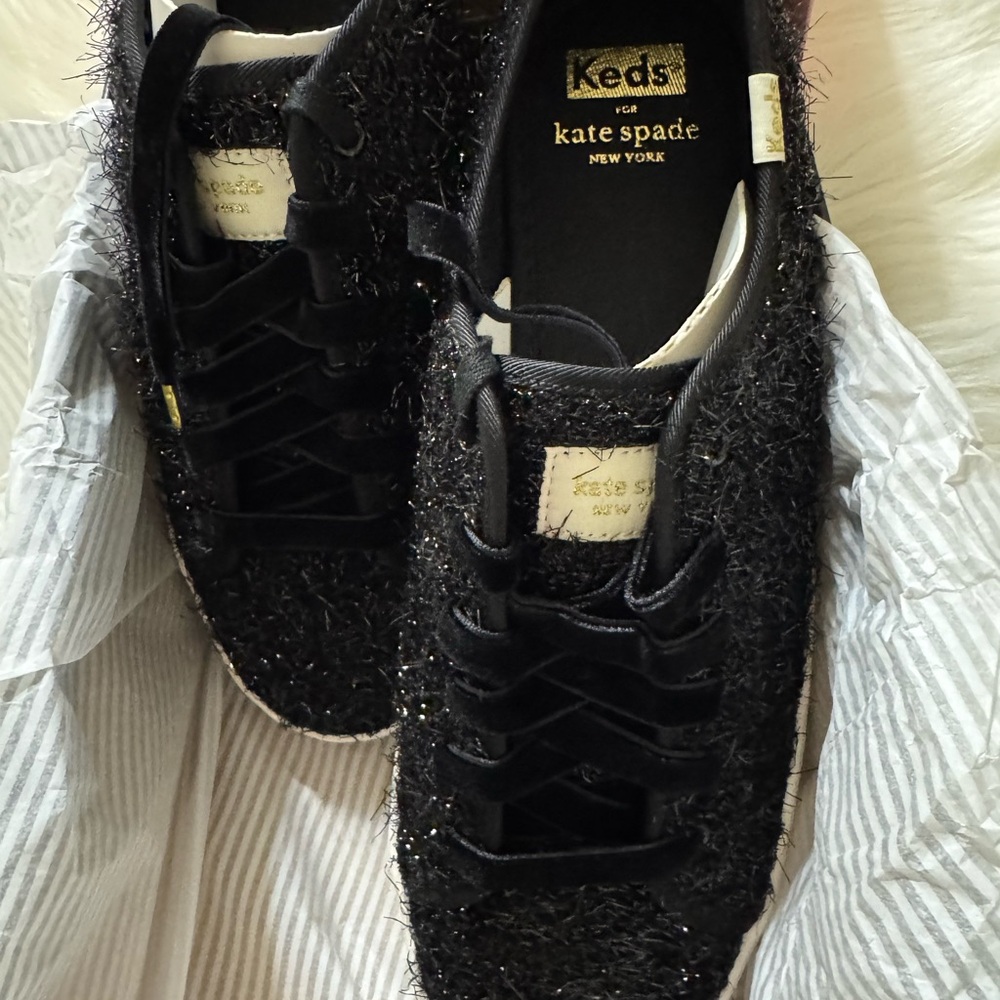 NWT Kate Spade Keds Black Kickstart sparkle tinsel Sneakers size 9 - Picture 3 of 15